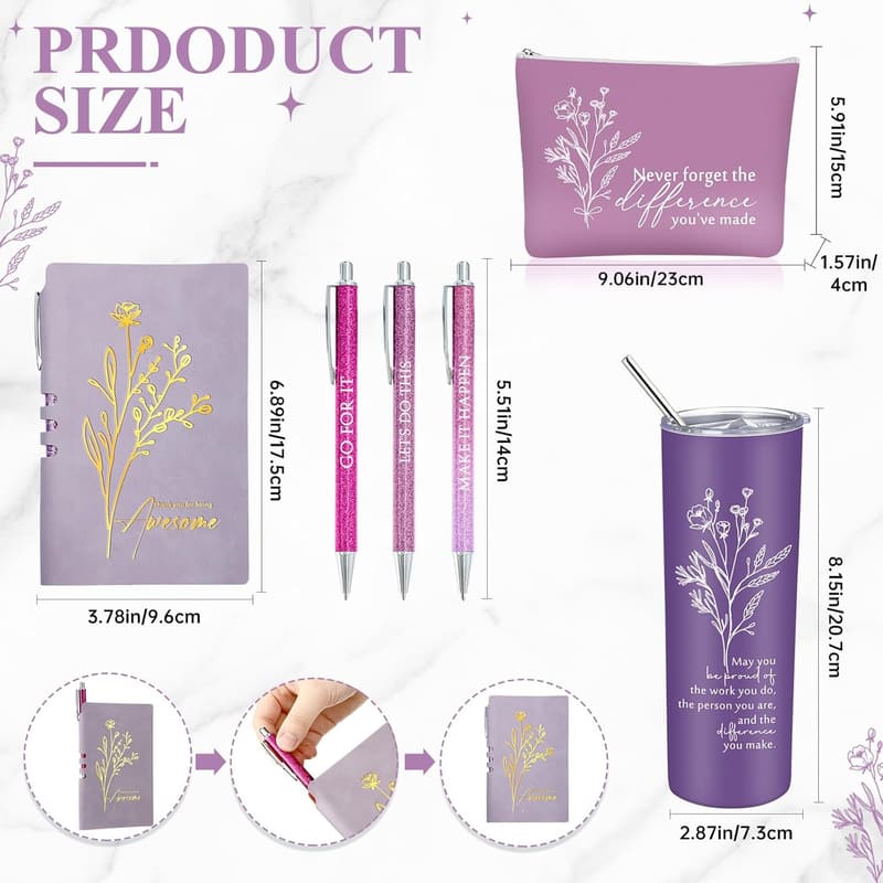 Employee Appreciation Gifts: Boho Flower Tumbler & Journal Set