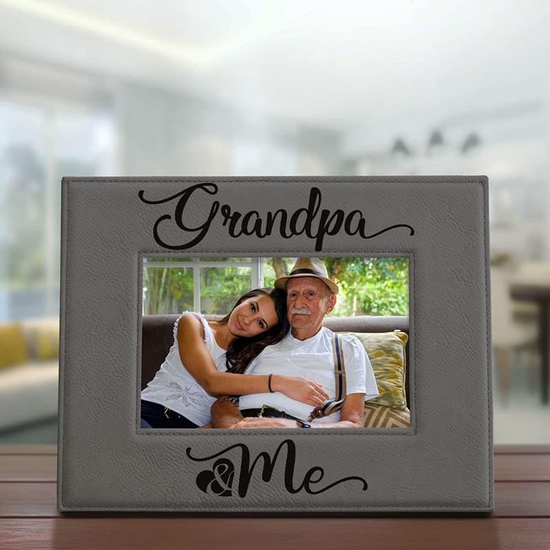 Engraved Leather Picture Frame for Grandpa - 4x6 Horizontal