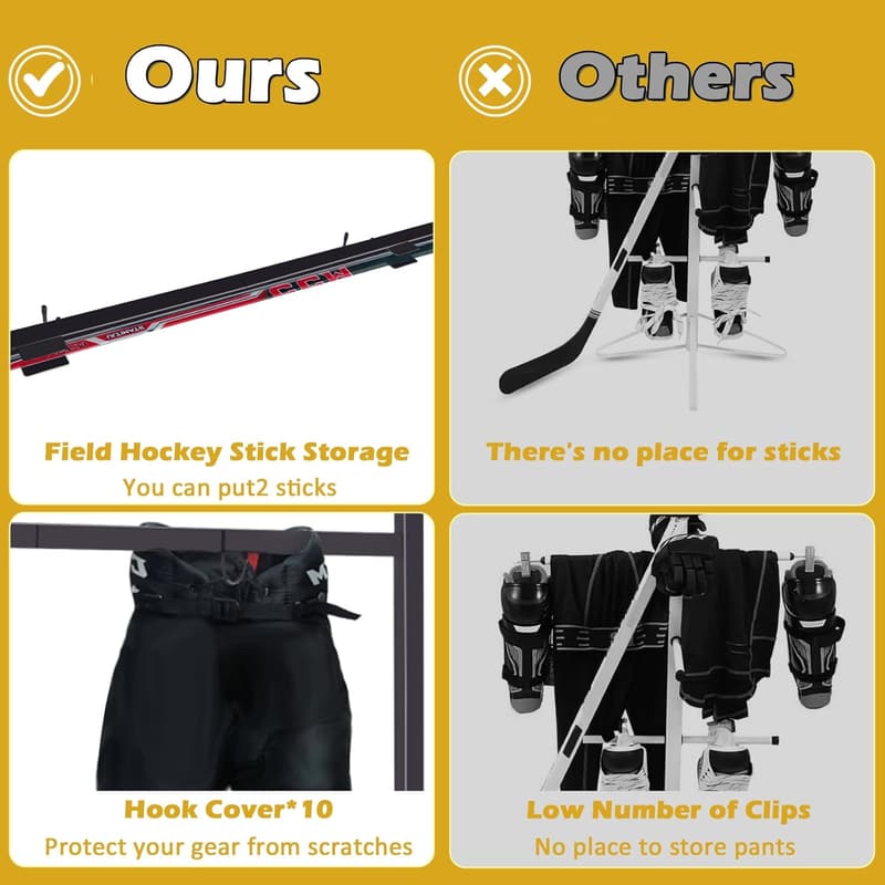 Hockey Gear Drying Rack - Large Metal Display Stand for Sticks