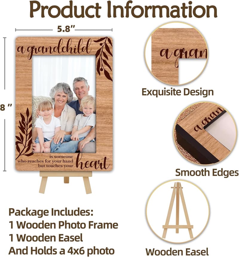 Grandchild Wooden Photo Frame for Grandparents - 4x6 Easel Display