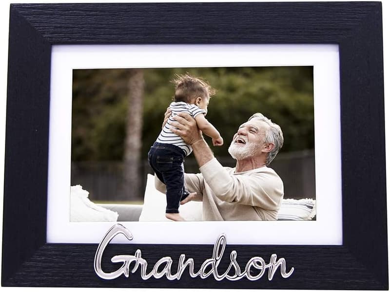 Grandson Picture Frame with Silver Letters - Black Woodgrain, 6x4