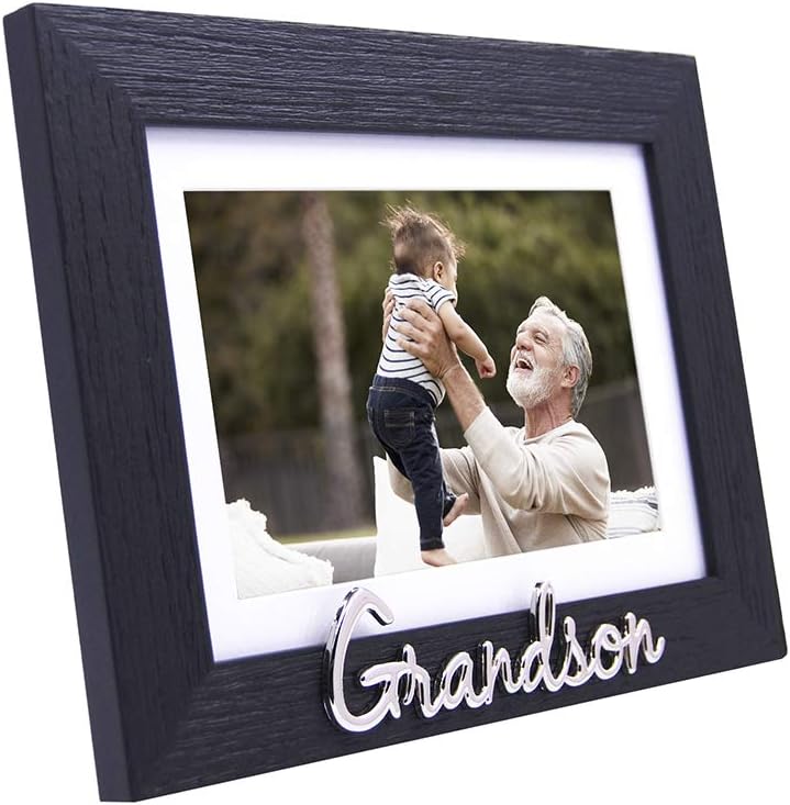 Grandson Picture Frame with Silver Letters - Black Woodgrain, 6x4