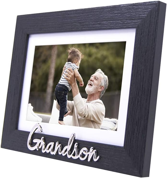Grandson Picture Frame with Silver Letters - Black Woodgrain, 6x4