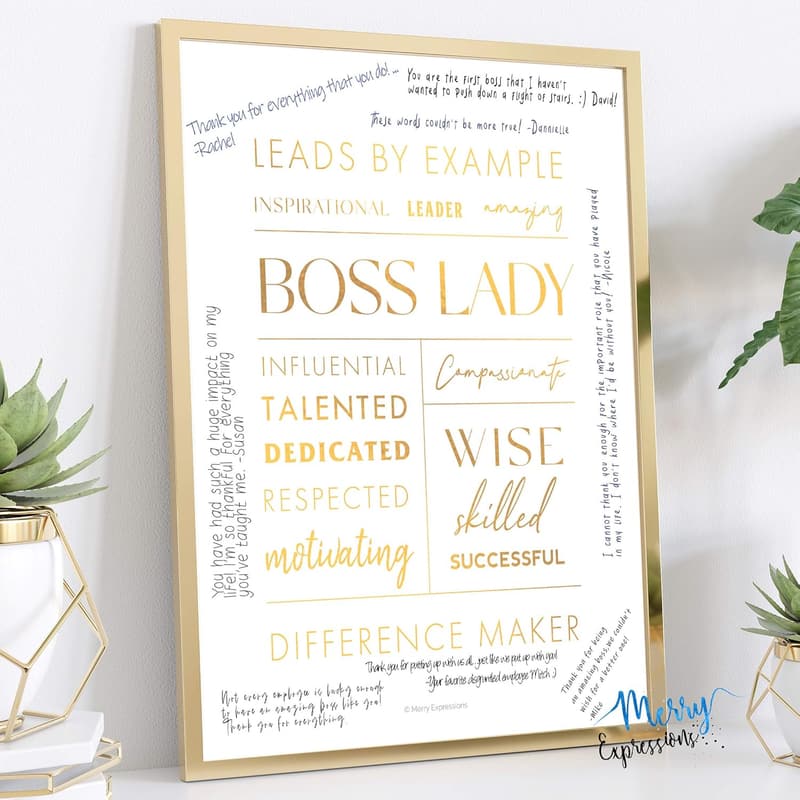 Boss Lady Desk & Wall Art with Gold Frame - Office Décor Gift