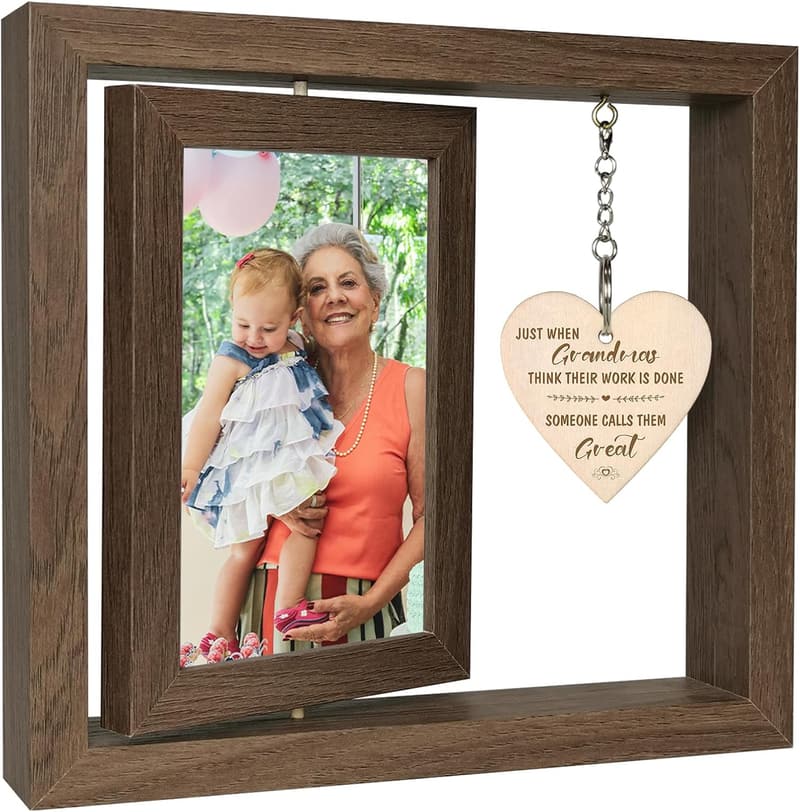 Great Grandma Gift - Rotating Wooden Picture Frame for 4x6 Photos