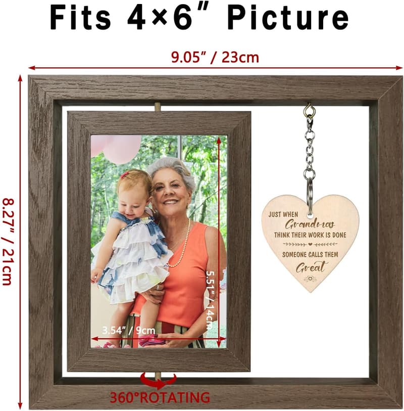 Great Grandma Gift - Rotating Wooden Picture Frame for 4x6 Photos