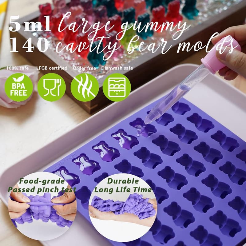 BPA-Free Silicone Gummy Bear Molds Set with 4 Droppers