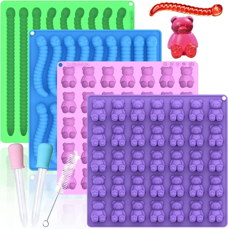 Halloween Silicone Gummy Bear & Worm Molds Set - 4 PCS, BPA-Free