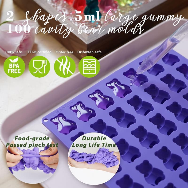 Halloween Silicone Gummy Bear & Worm Molds Set - 4 PCS, BPA-Free
