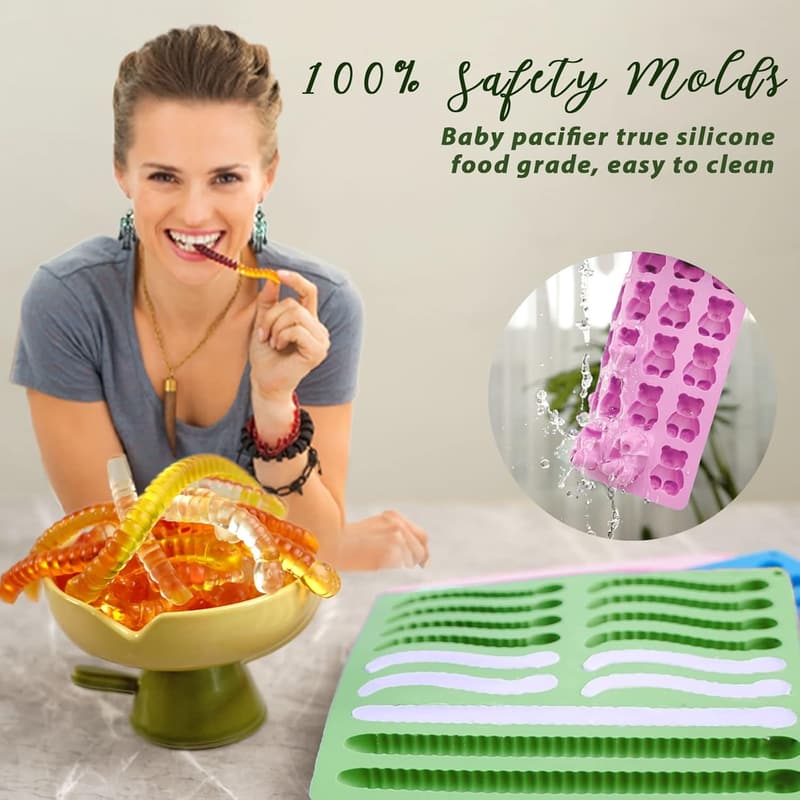 Halloween Silicone Gummy Bear & Worm Molds Set - 4 PCS, BPA-Free
