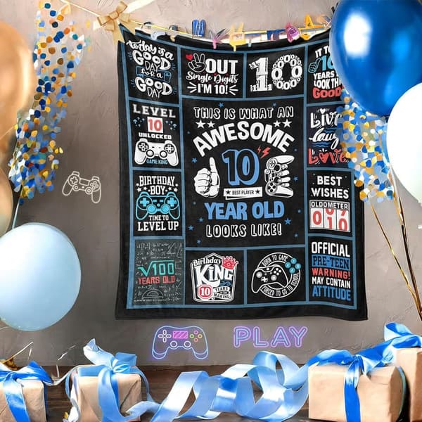 10th Birthday Gift Blanket for Boys, 60x50 Inch