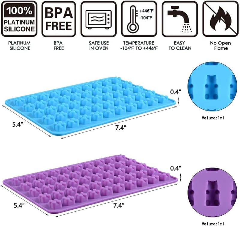 Mini Bear Candy Silicone Gummy Molds - 4 Pack with 2 Droppers