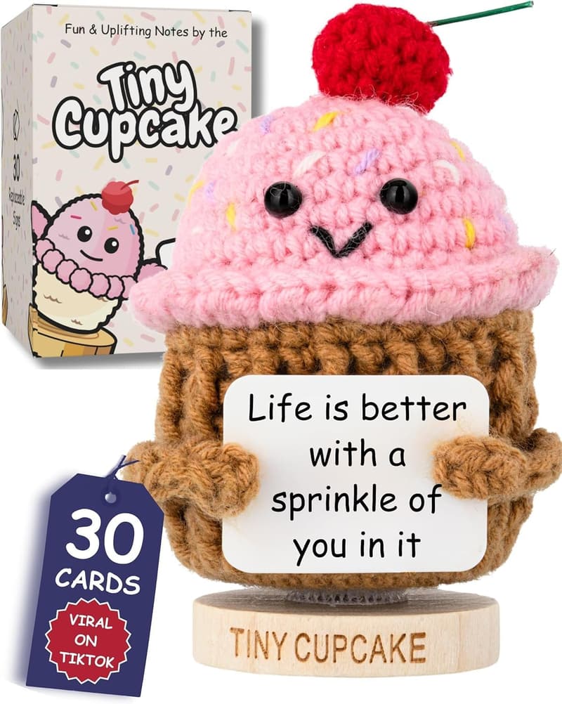 Friendship Birthday Gift - Positive Cupcake Crochet Doll with Notes