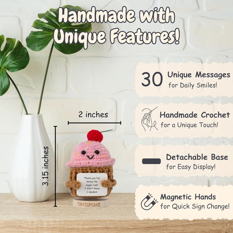 Friendship Birthday Gift - Positive Cupcake Crochet Doll with Notes