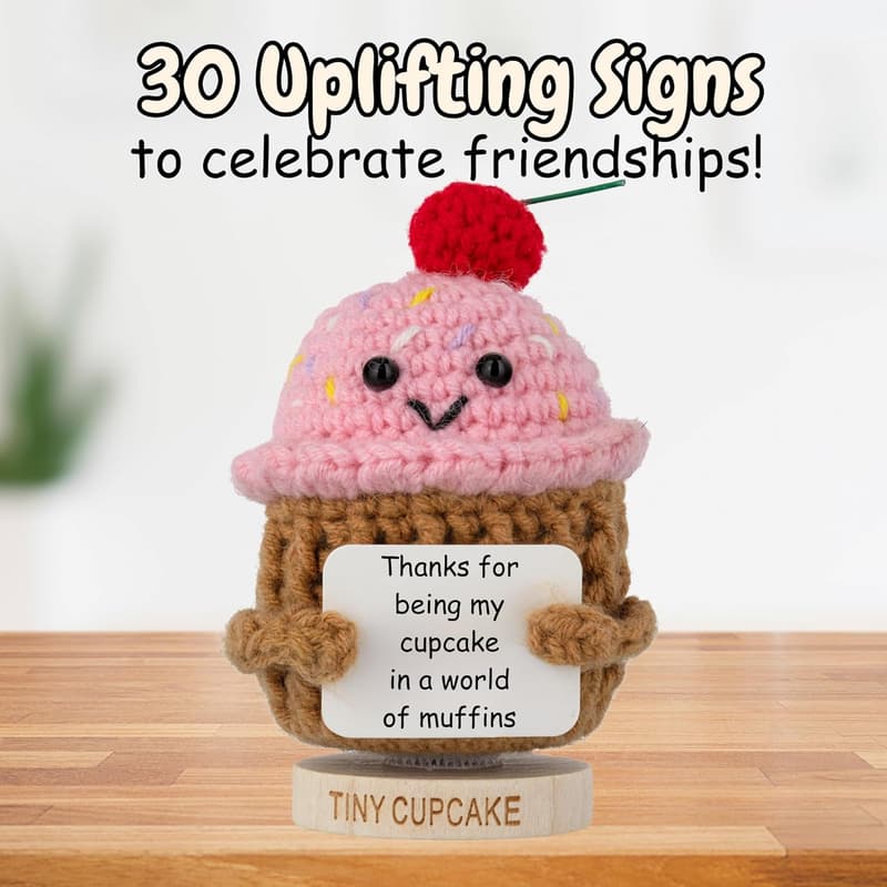 Friendship Birthday Gift - Positive Cupcake Crochet Doll with Notes
