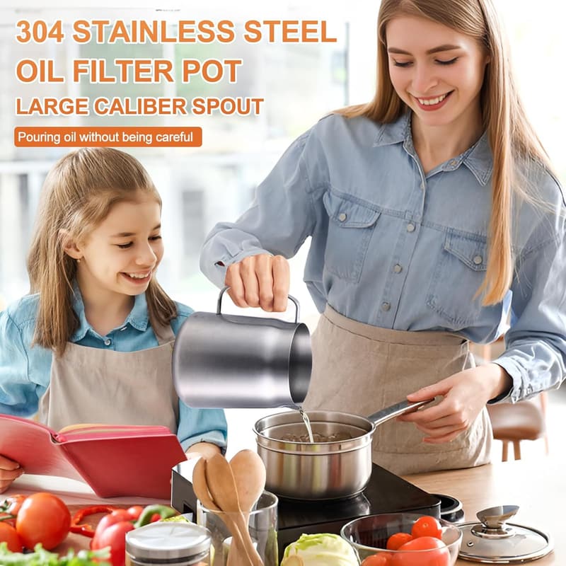 Multifunctional 68oz Stainless Steel Oil Strainer Pot