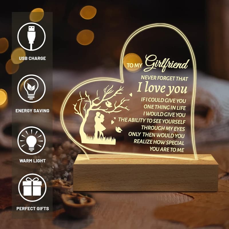 Valentine's Day Acrylic Engraved Night Light for Girlfriend