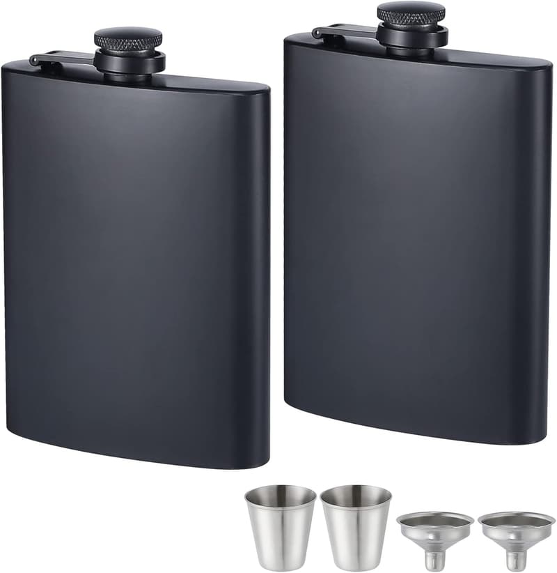 Wedding Party 2-Pack Matte Black Stainless Steel Hip Flasks