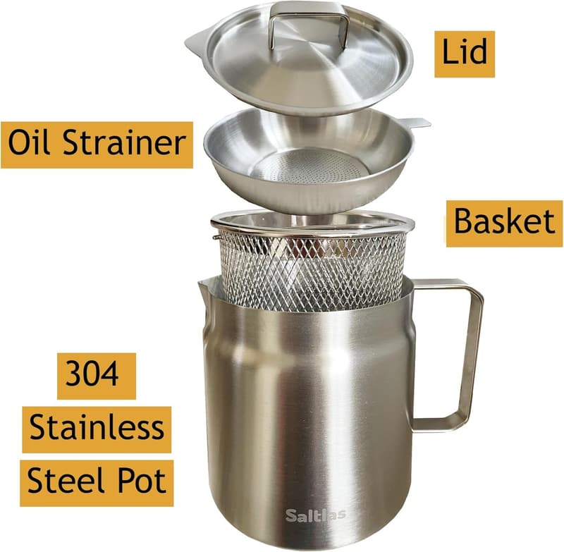 Stainless Steel Deep Fryer Pot with Basket - 2L Capacity