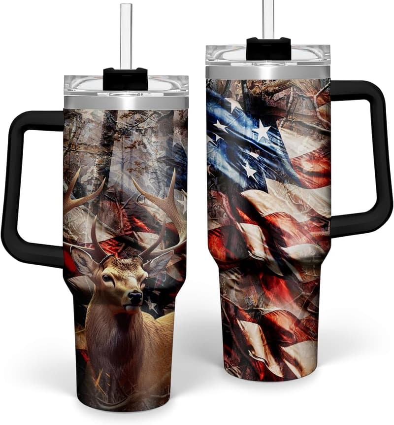 Hunting Tumbler with Handle – 40oz Stainless Steel Gift for Men