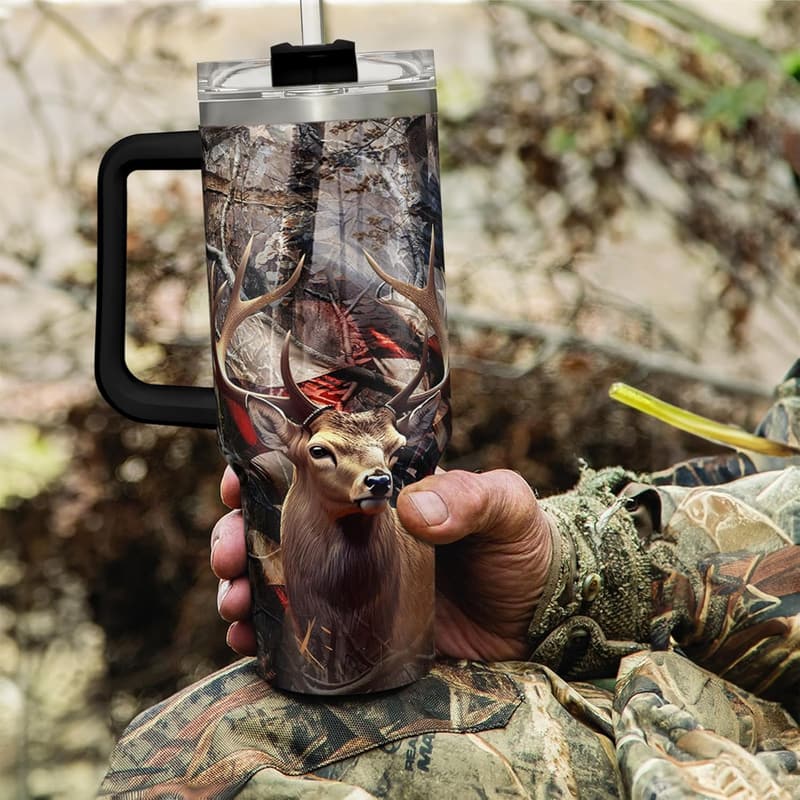 Hunting Tumbler with Handle – 40oz Stainless Steel Gift for Men