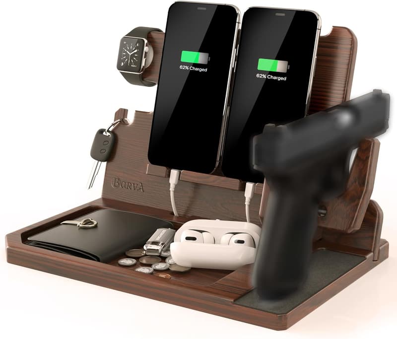 Gun Accessories Charging Station | Adaptive Wood Docking Stand for Men