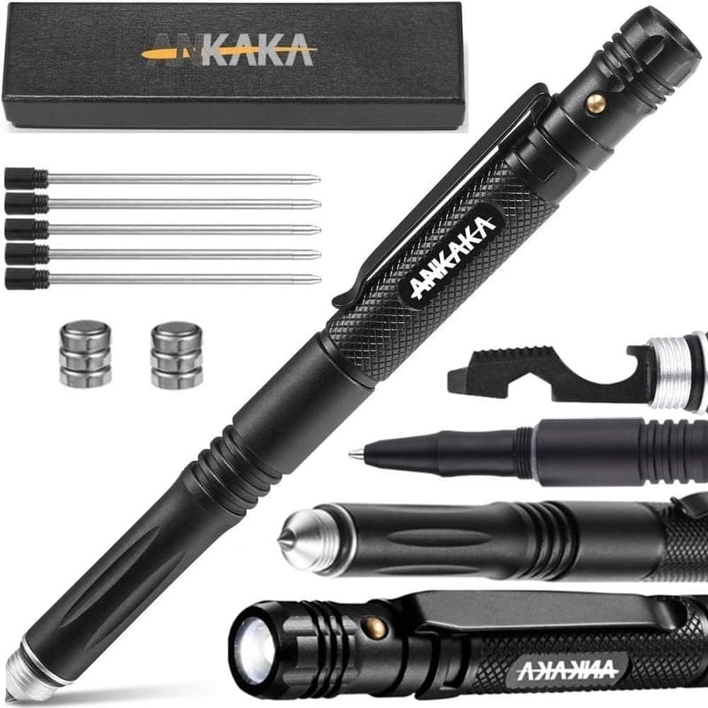 6-in-1 Tactical Pen with Self Defense Tip & Flashlight