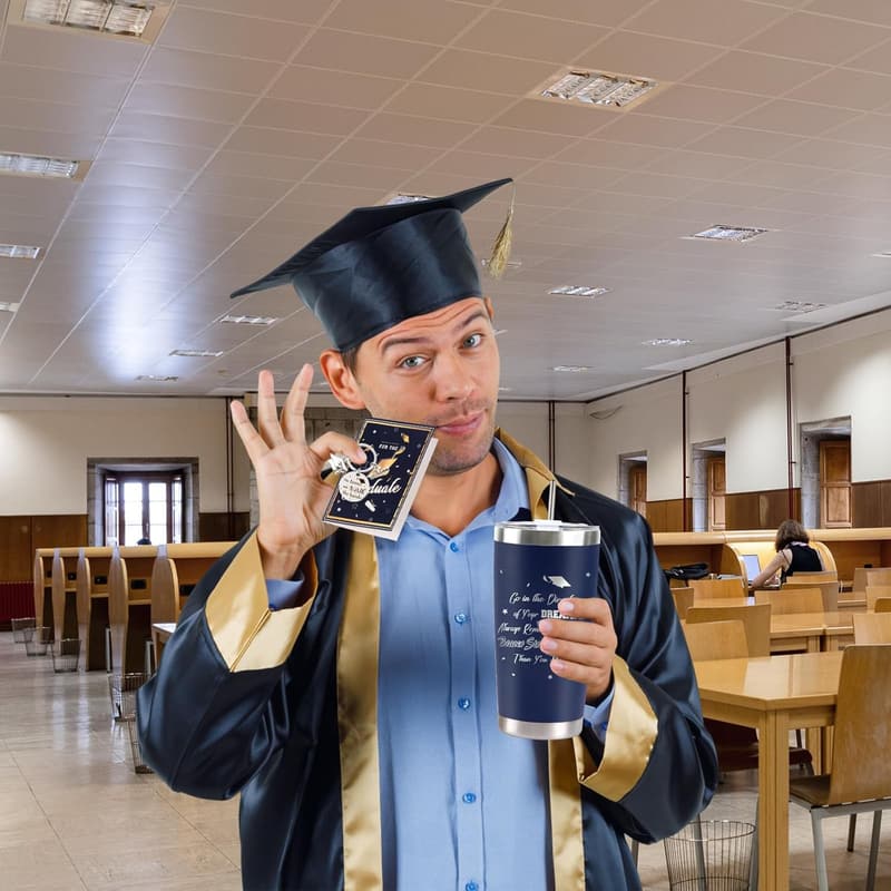 2025 Graduation Gift for Him - 20 oz Navy Wine Tumbler Set
