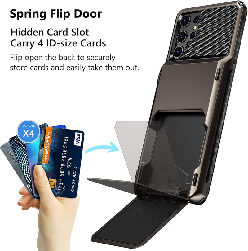 Galaxy S22 Ultra Wallet Case with 4 Card Slots & Hidden Pocket