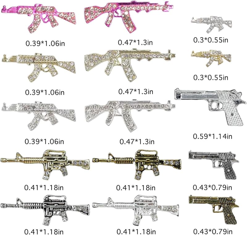 30PCS Gold & Silver Gun Nail Charms for Nail Art Decor