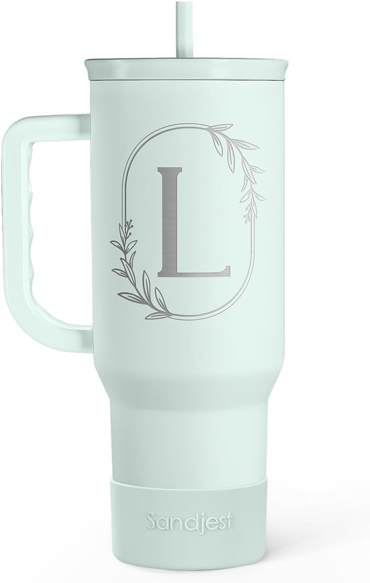Monogrammed 40oz Tumbler with Handle - Custom Letter L Gift