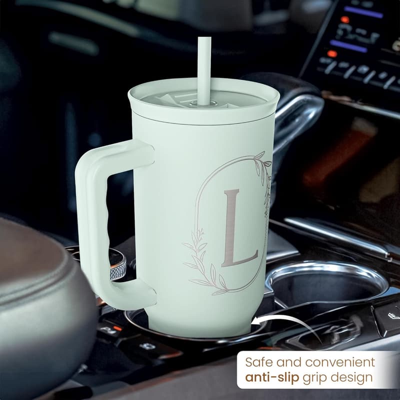 Monogrammed 40oz Tumbler with Handle - Custom Letter L Gift
