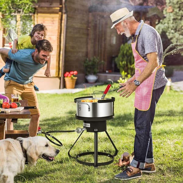 Outdoor Aluminum Fish Fryer Set with Strainer, Thermometer, and Burner