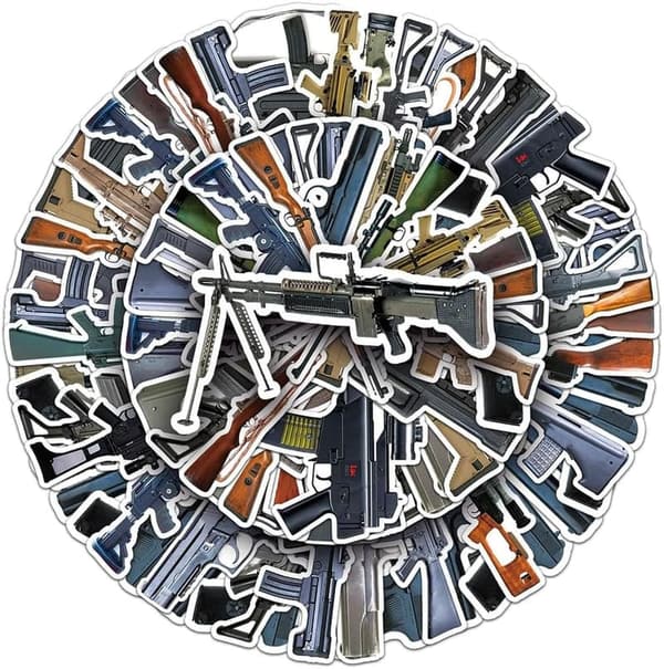 Military Gun Waterproof Vinyl Stickers - 50 Pcs Decal Set