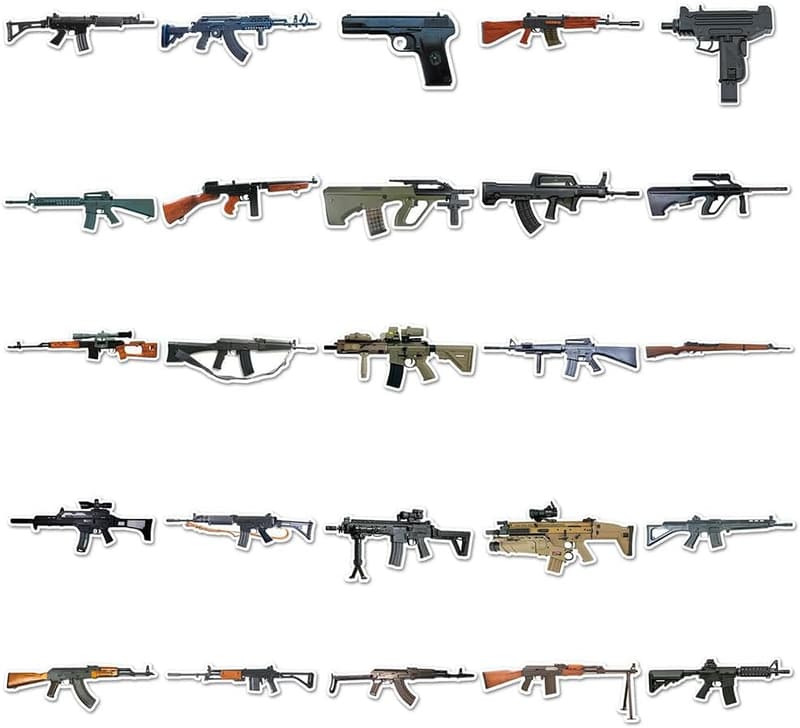 Military Gun Waterproof Vinyl Stickers - 50 Pcs Decal Set