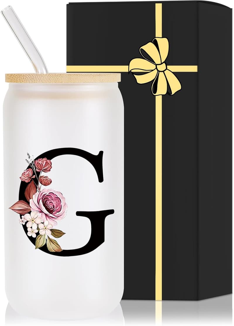 Personalized Glass Drinking Cup with Lid – Unique Birthday Gift for Adults
