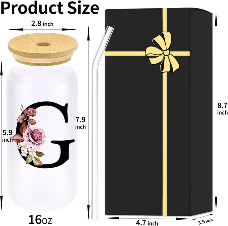 Personalized Glass Drinking Cup with Lid – Unique Birthday Gift for Adults