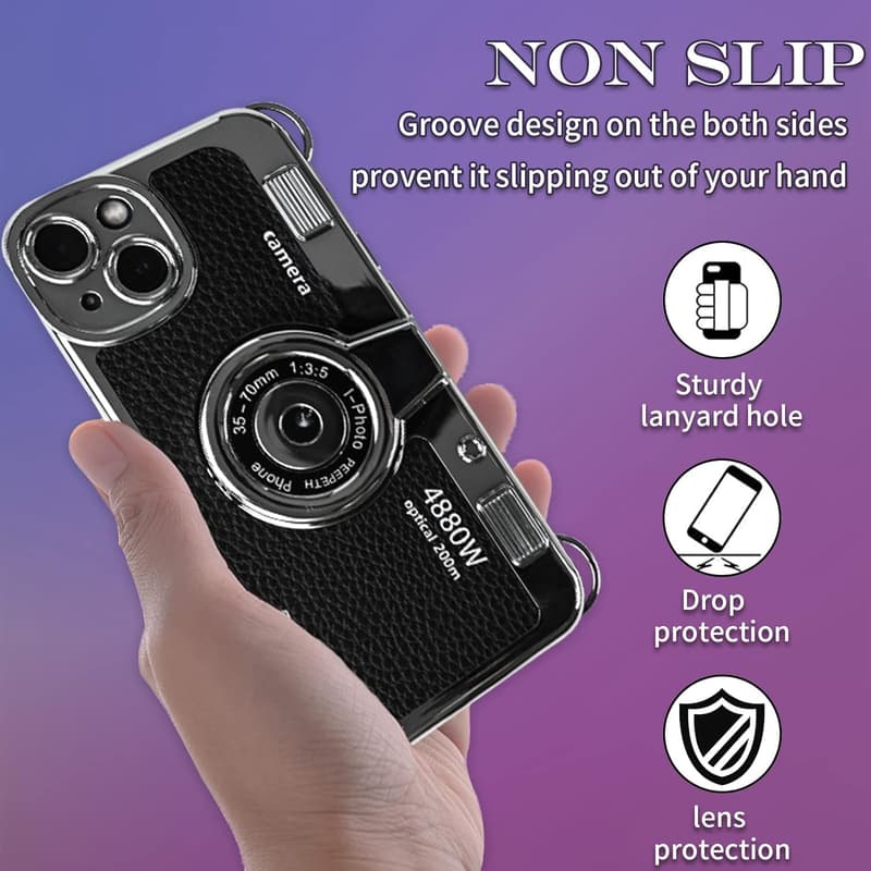 Vintage Camera Phone Case for iPhone 15 Plus - Classic Black Design