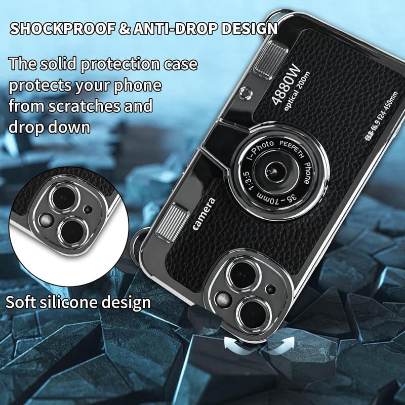 Vintage Camera Phone Case for iPhone 15 Plus - Classic Black Design