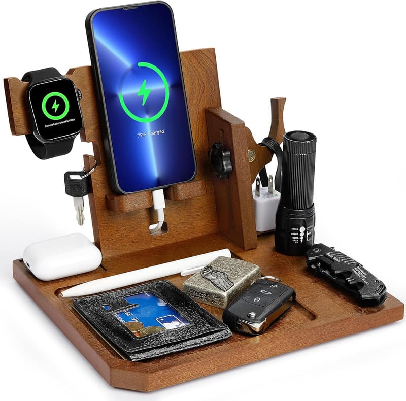 Wood Phone Docking Station Organizer for Father's Day Gifts