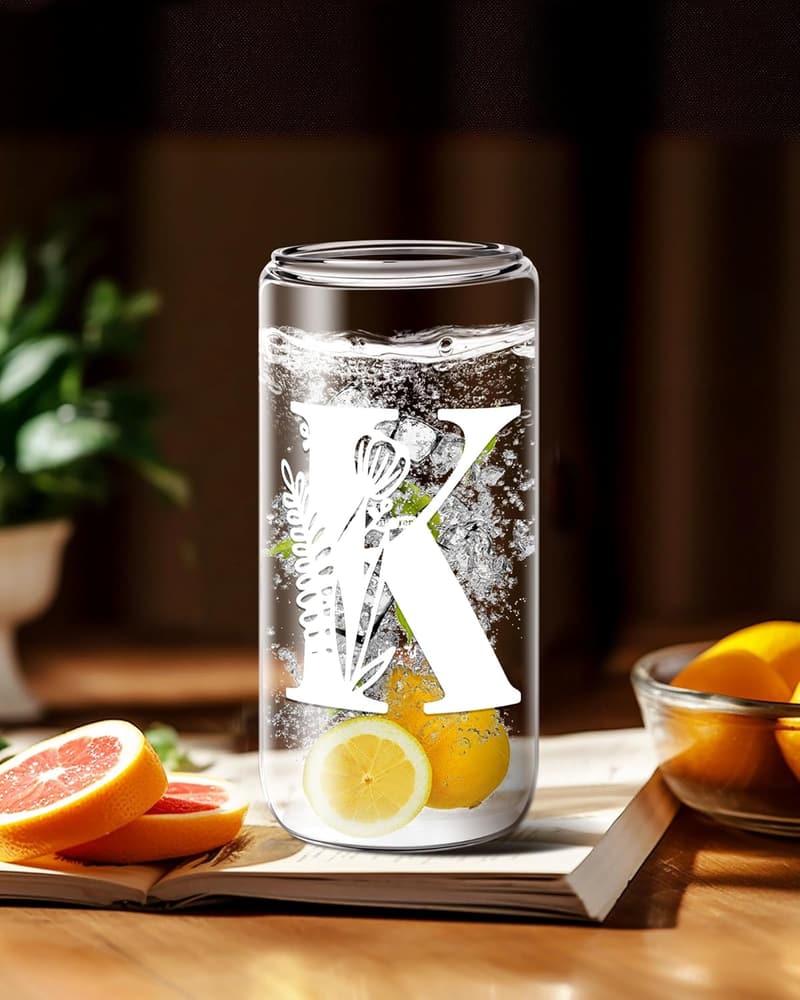 Personalized Monogrammed Glass Tumbler with Lid & Straw for Teachers
