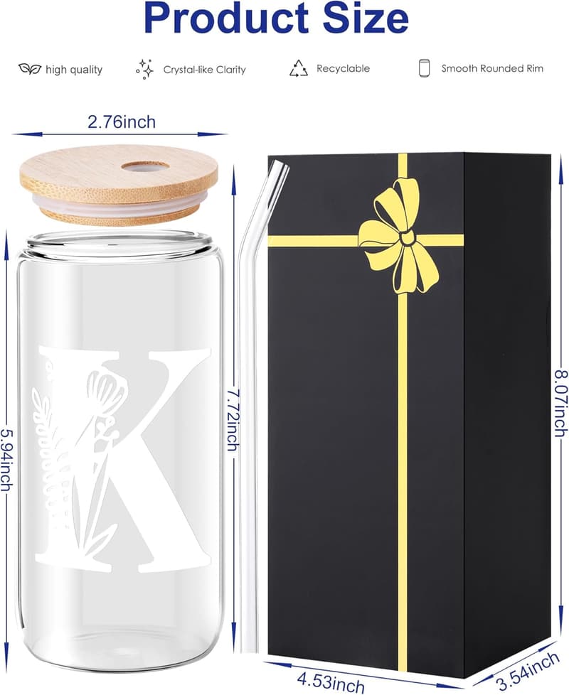 Personalized Monogrammed Glass Tumbler with Lid & Straw for Teachers