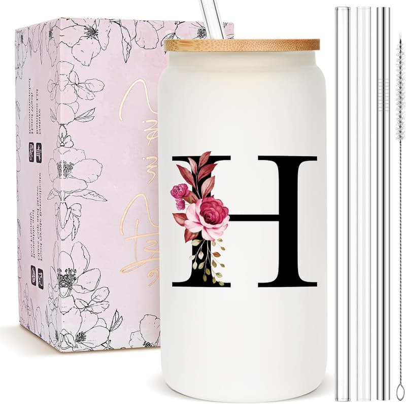 Birthday Monogrammed Frosted Glass Tumbler for Women