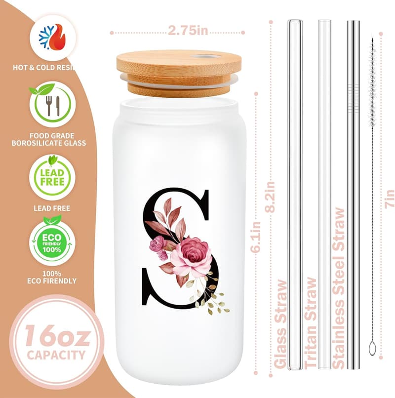 Birthday Monogrammed Frosted Glass Tumbler for Women
