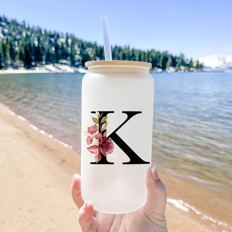Birthday Monogrammed Frosted Glass Tumbler for Women