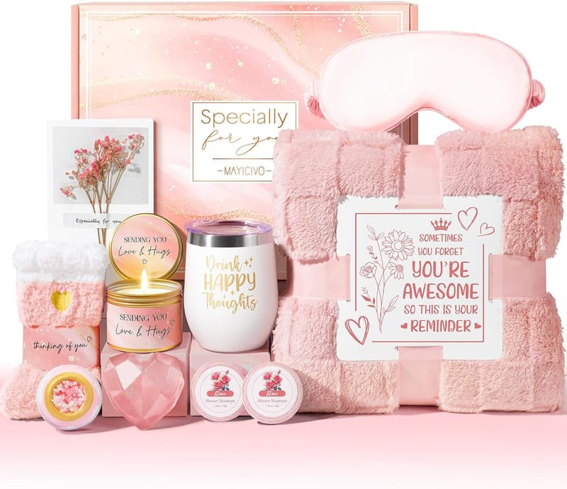 Get Well Soon Spa Gift Basket for Women with Luxury Blanket