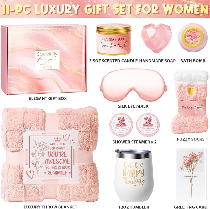 Get Well Soon Spa Gift Basket for Women with Luxury Blanket