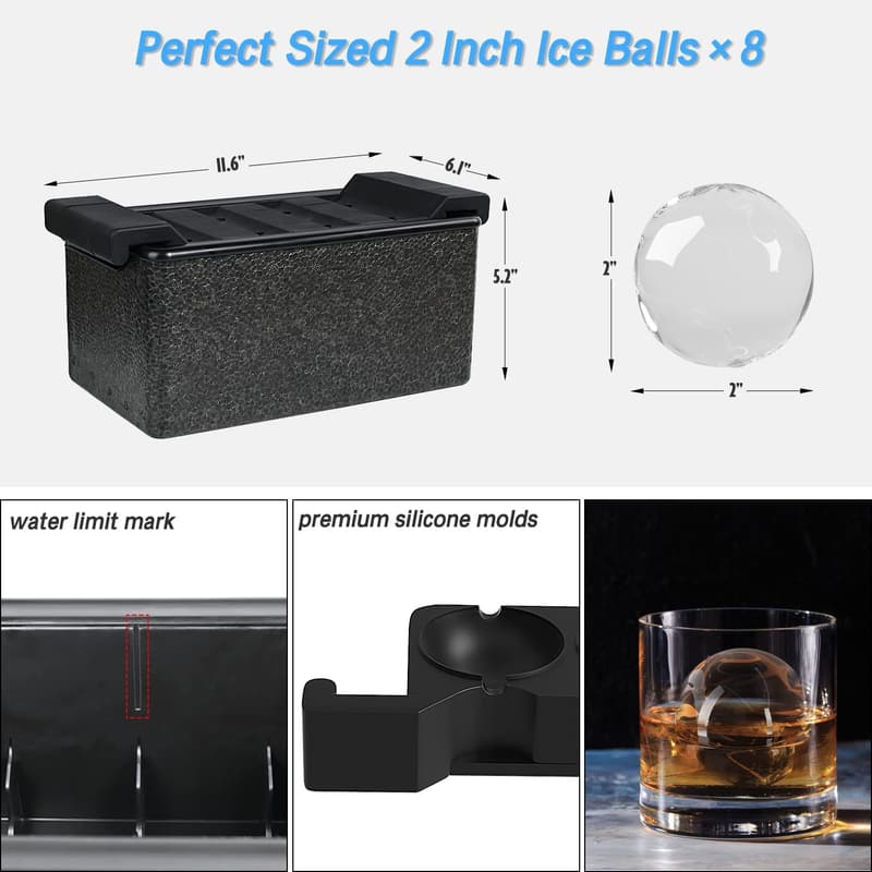 Cocktail Ice Sphere Maker - 2-Inch Crystal Clear Molds, Gift for Men