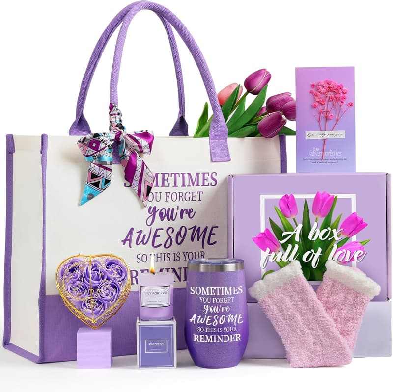 Mother's Day Gift Basket with Tote Bag, Tumbler, and Soap