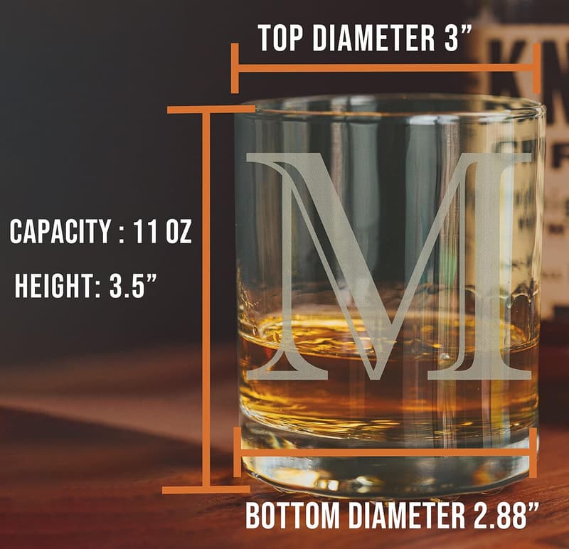 Personalized Father's Day Monogram Whiskey Glass - Letter M
